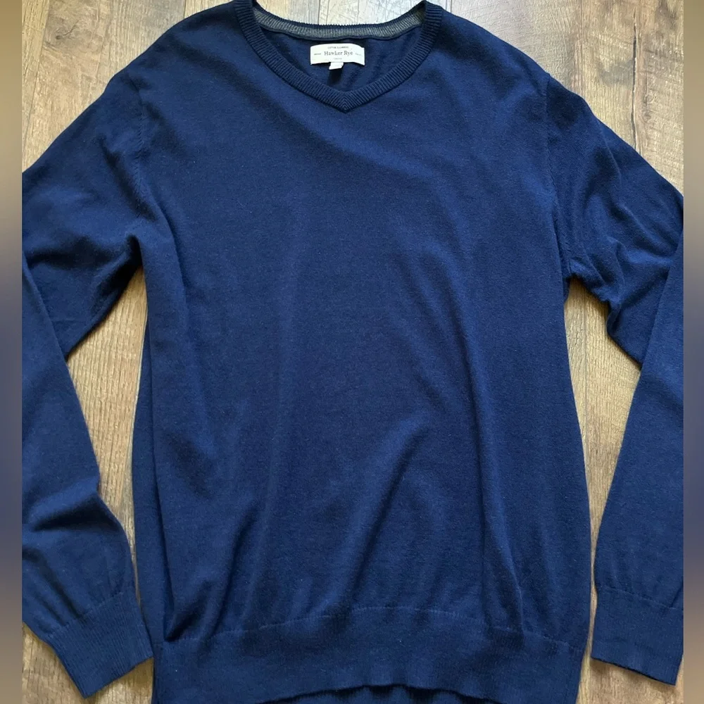 Hawker Rye Cashmere cotton blend‎ navy V-neck Sweater men’s XL